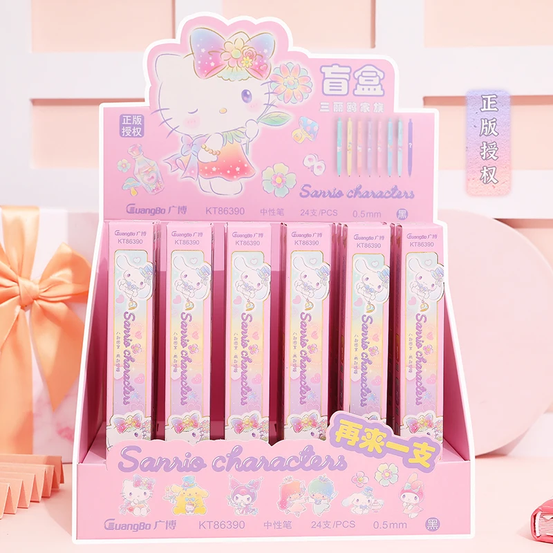 24pc/box Sanrio Kitty Cat Blind Box Pen Cartoon Press Pen Jade Guigou Student Stationery Gift Neutral Pen Melody Signature Pen