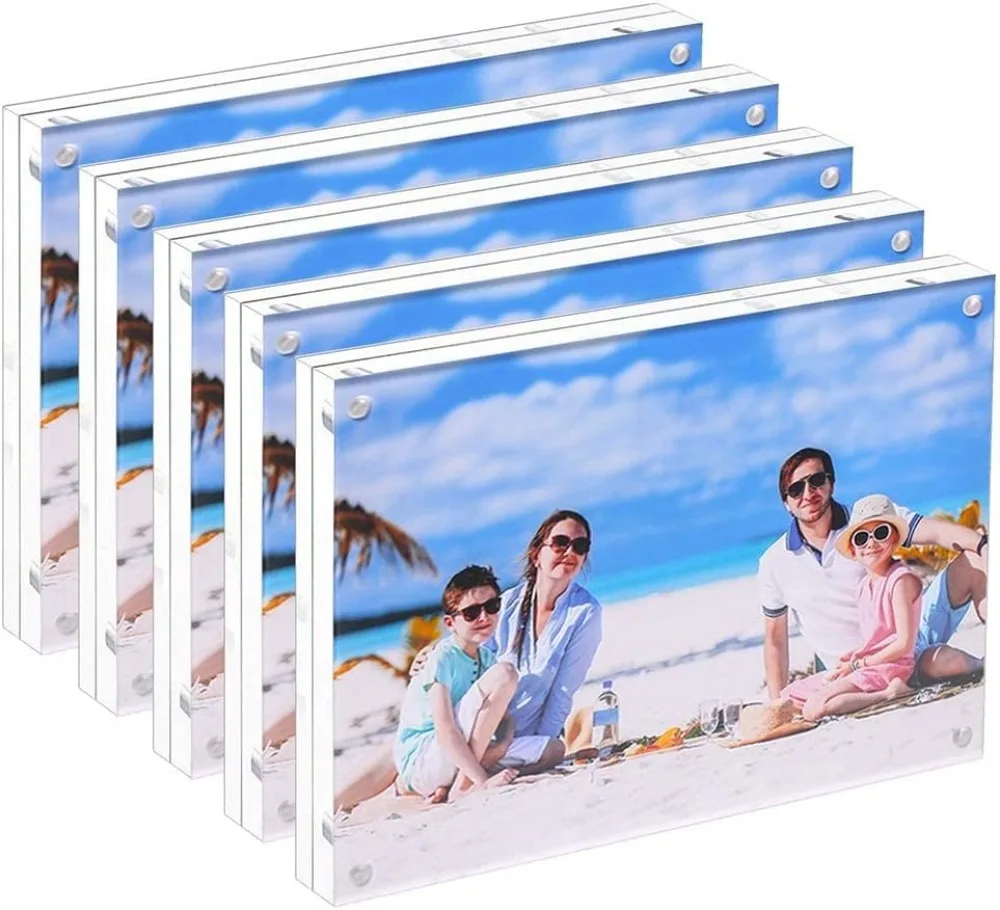 5 Pack Acrylic Picture Frame 5x7 Clear Double Sided Magnetic Picture Frameless Desktop Display Photo Frame with Stand Best