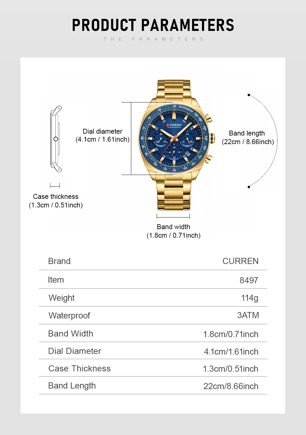 CURREN Herren-Chronograph-Uhr Urban Streetwear Sport Edelstahlarmband Wasserdichte Quarz-Armbanduhr für Männer – Detail 1