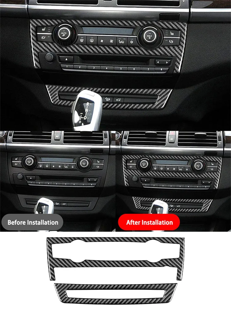 لسيارة BMW X5 X6 E70 (2010-2015)، ملصق داخلي مميز من ألياف الكربون للتحكم المركزي للسيارة ولوحة CD ملحقات السيارات المخصصة