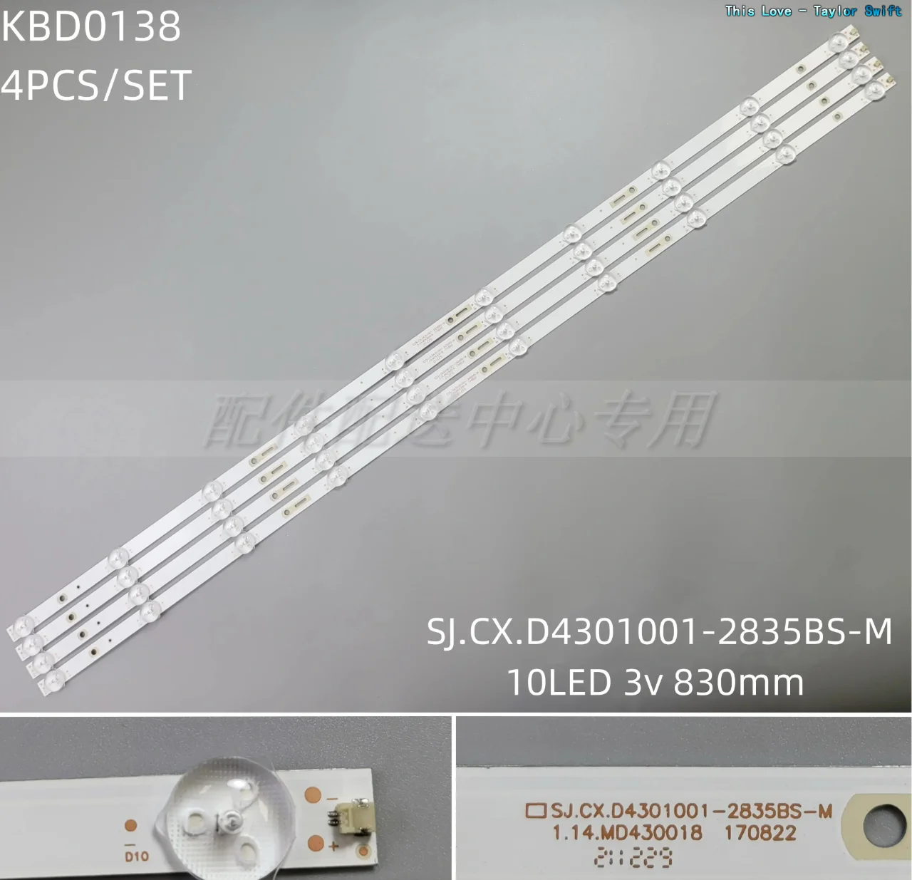 4pcs/set LED Backlight strip For TV SJ.CX.D4301001-2835BS-M 10Lamps 3v 830mm