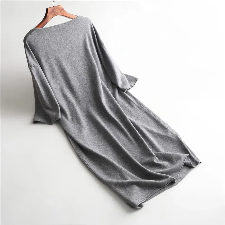 أزياء الخريف الشتاء المرأة محبوك فستان فضفاض المرأة حجم كبير شارع العليا س الرقبة المعصم كم تمتد Bodycon منتصف العجل اللباس