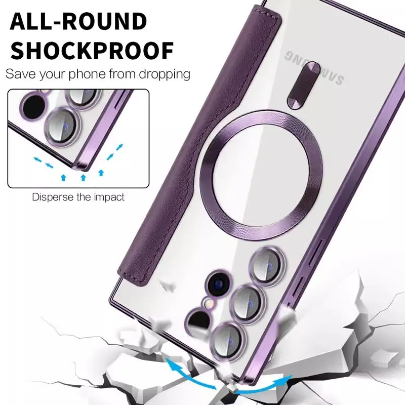 Magnetic flip card clip-on protective case,for Samsung S25 S24 S23Ultra magnetic wireless charging all-inclusive protective case image 3