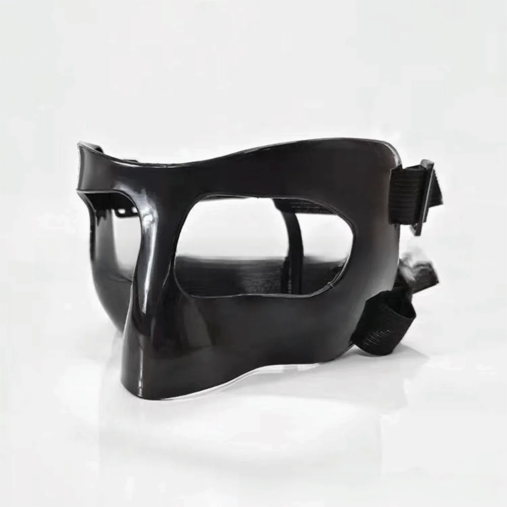 Adjustable Basketball Face Mask Black/Clear Elastic Strap Nose Protective Shield Shatterproof Crack Resistant Face Guard