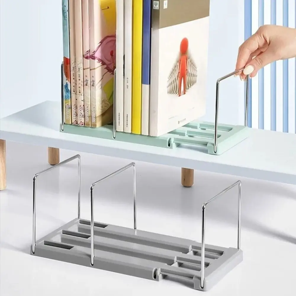 Adjustable Retractable Bookends Non-slip Dividers Desktop Bookshelf 3 Compartments Space Saving Book Display Rack Bedroom