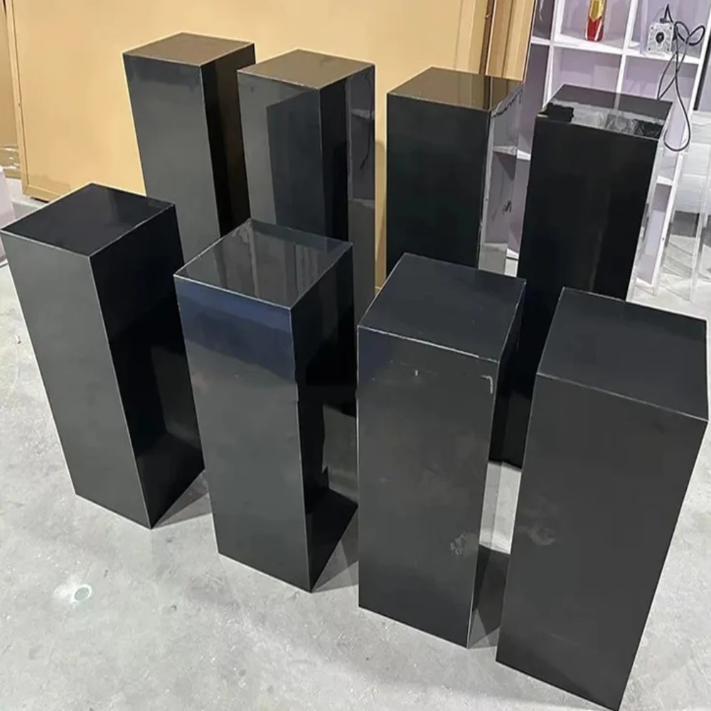 

Wedding Party Black/gold/sliver Acrylic Square Cylinder Plinth Floral Display Cake Stands Plinth Pedestal For Wedding Decoration