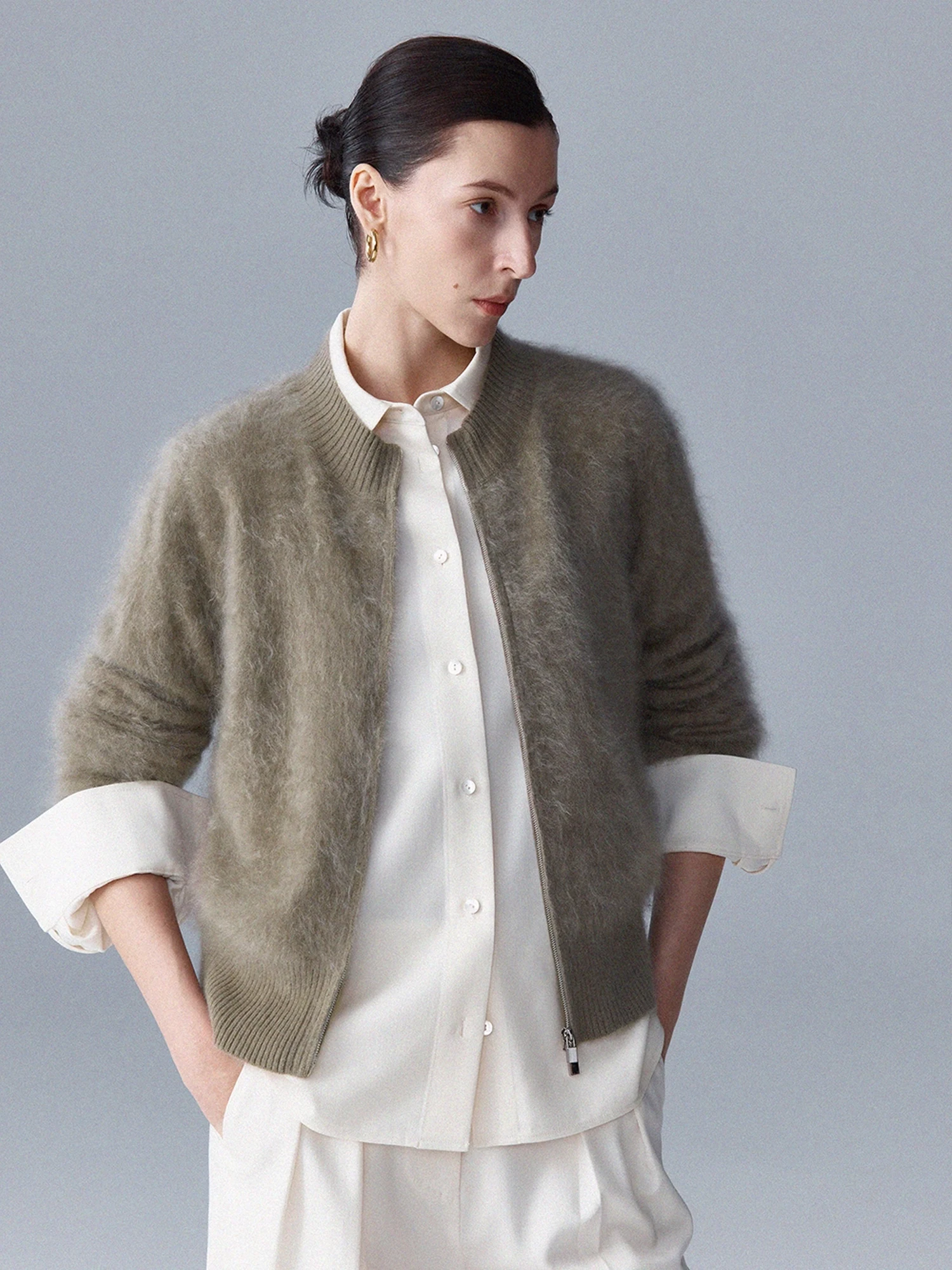 

Роскошный укороченный кардиган из мягкой овечьей шерсти с двойной молнией, теплый, с открытыми плечами, для женщин