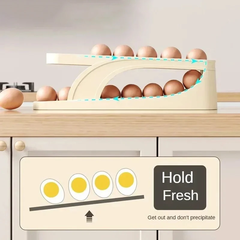 Refrigerator Automatic Scrolling Egg Rack Holder Storage Box For 15 Eggs Egg Basket Food Containers Refrigerator Storage Box