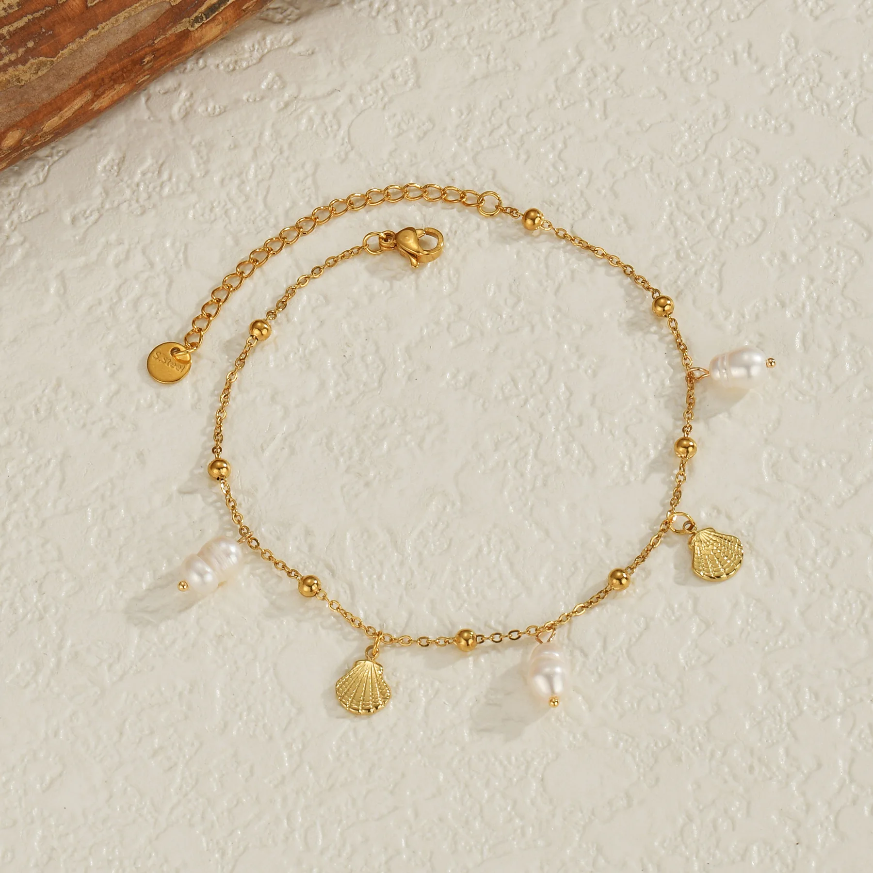 Freeteeme Fashion Shell Imitation Pearl Anklets for Women Stainless Steel Double Layered Cross Foot Chain Jewelry Holiday Gift