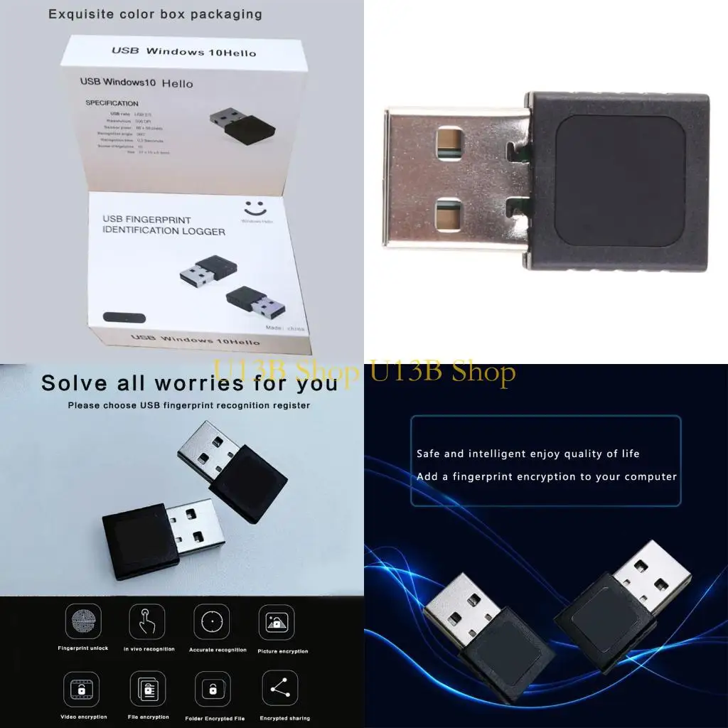 

U -13B Mini USB -отпечаток для чтения отпечатков пальцев WIN10 Сканер Dongle Password шифрование 360 ° для F
