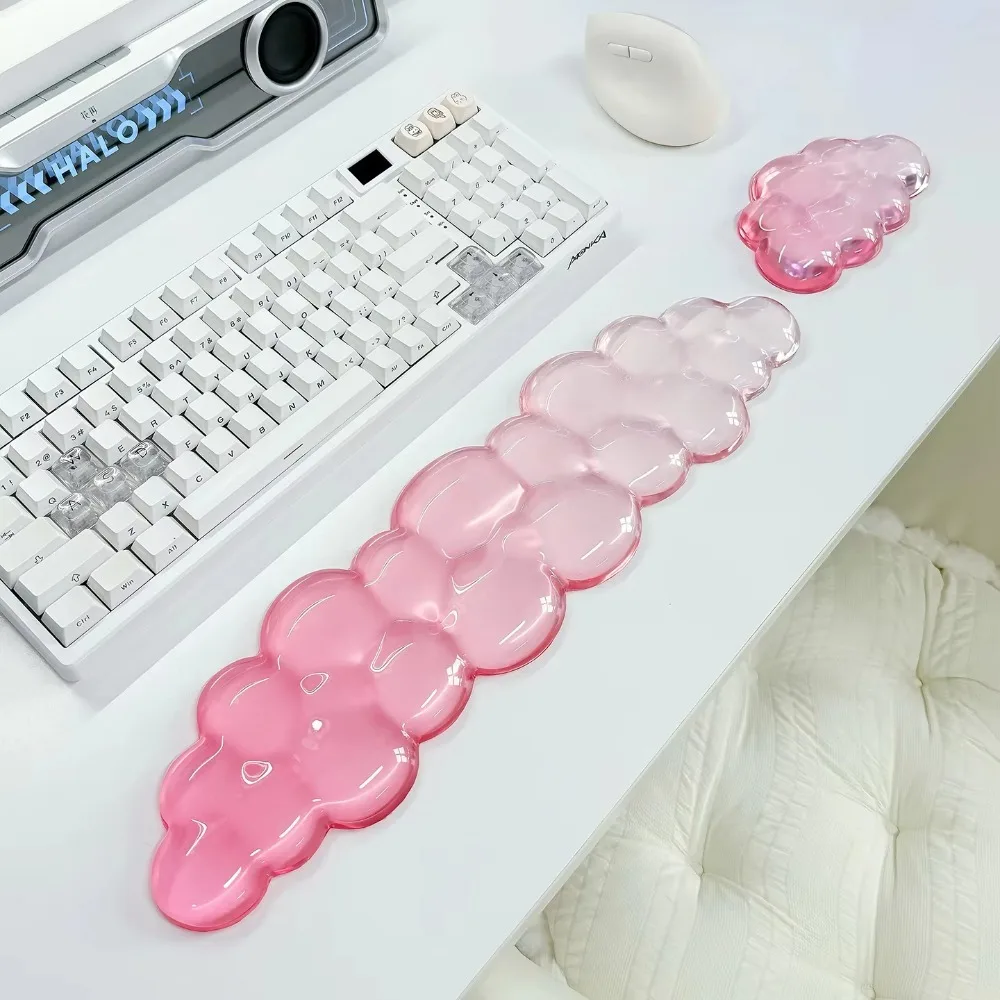 Cute Cloud Wrist Rest for Keyboard Mouse Transparent Clear Ergonomic Silicone Wrist Pad Non-Slip Hand Support Cushion for Office