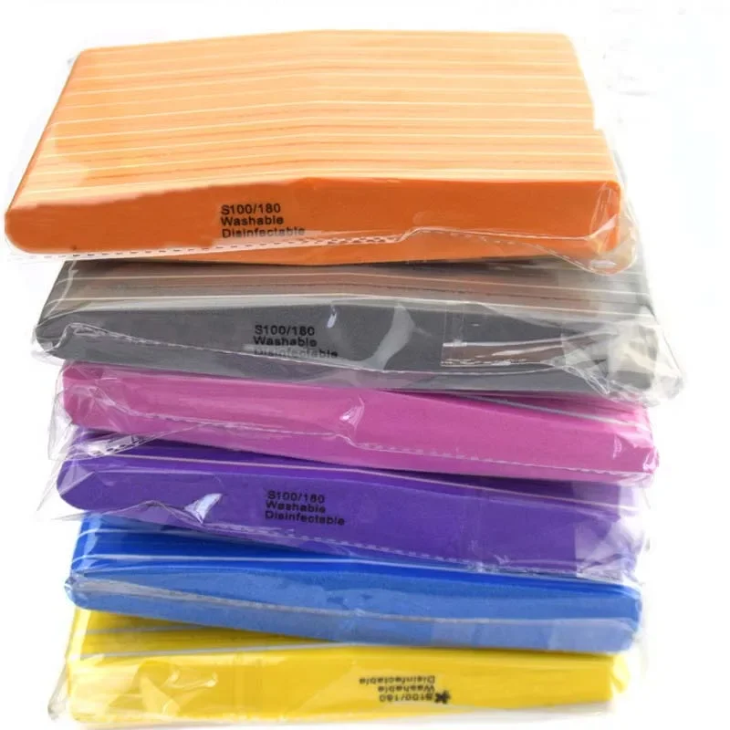 

10 шт./лот, двусторонние пилки-буферы для ногтей в форме ромба и полумесяца, 100/180 грит, для полировки и шлифовки, инструменты для маникюра и педикюра