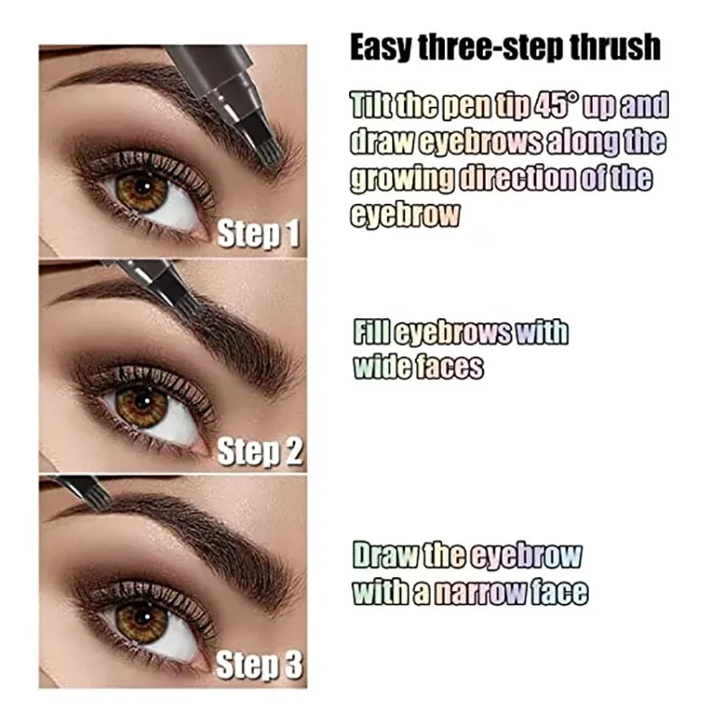 4 Splitted Head Eyebrow Pencil Long Last Smudge Proof Waterproof Sweat Proof High Pigmented Easy Applying Liquid Eyebrow Pencil