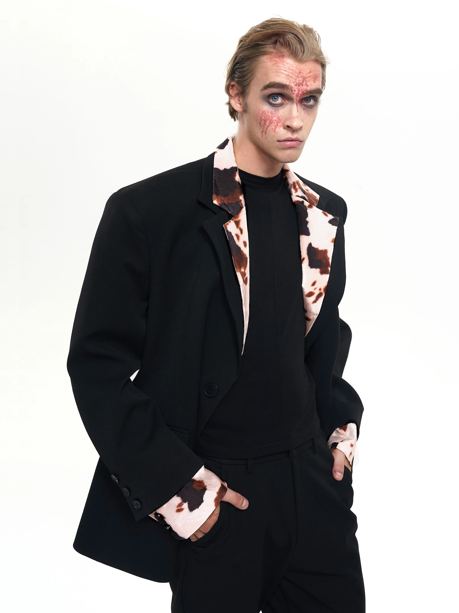 Men's 2025 Autumn New Chic 2pcs Male High-end Long Sleeve Color Matching Faux Two-piece Blazers Suit Pants Men's Two-piece Sets