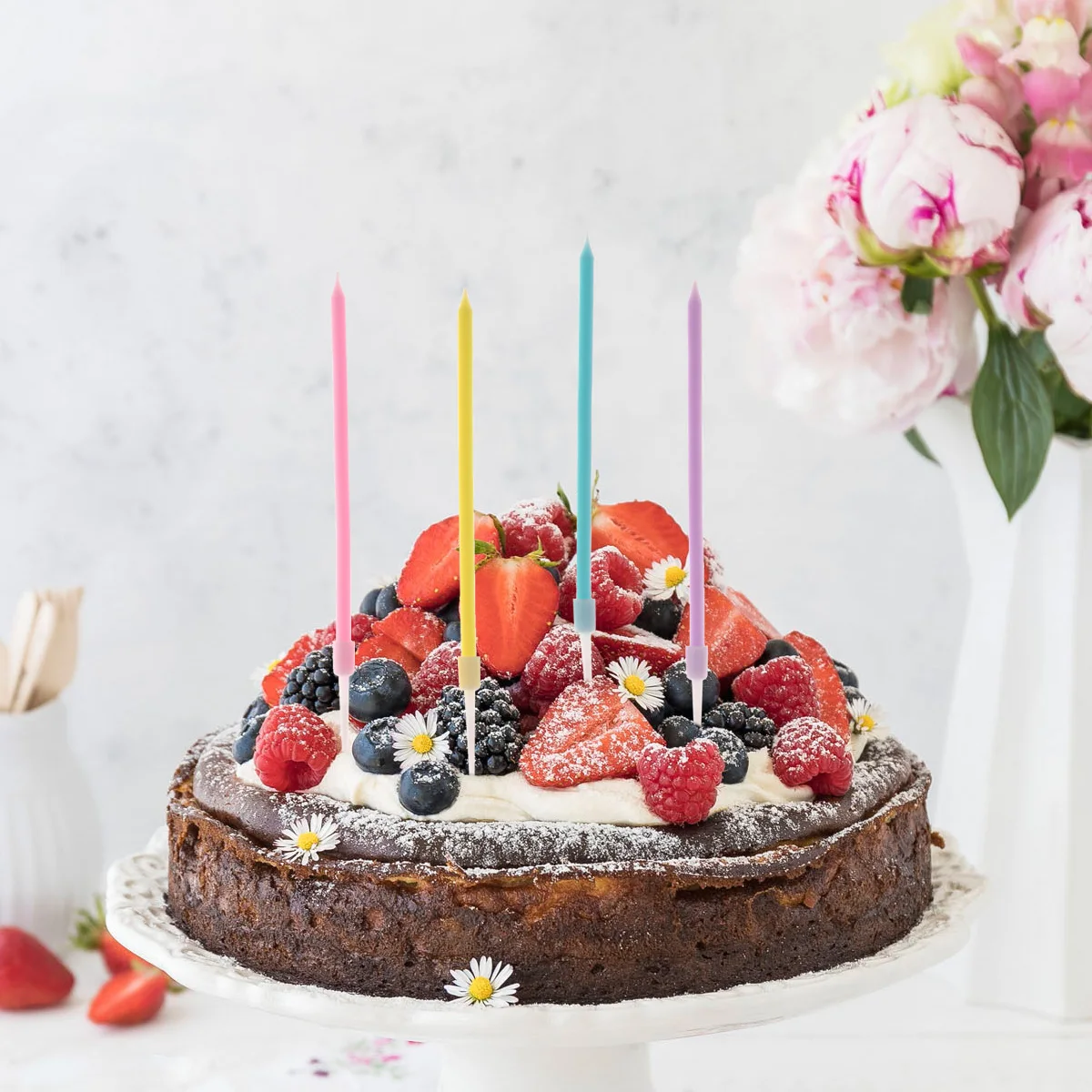 

40pcs Slender Cake Candles Long Birthday Candles For Party Decoration Eco-Friendly Romantic Atmosphere Photo Prop