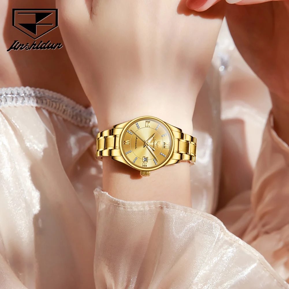 JSDUN-reloj mecánico a escala de diamante 8933 para mujer, cronógrafo de pulsera resistente al agua hasta 50M, de acero inoxidable, Original