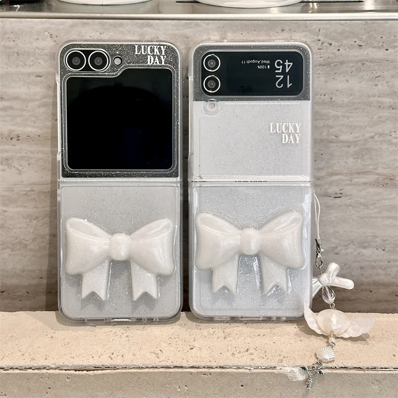 

Чехол для телефона с 3D-браслетом и бантом для Samsung Galaxy Z Flip 7 FE 6 5 4 3, противоударный чехол