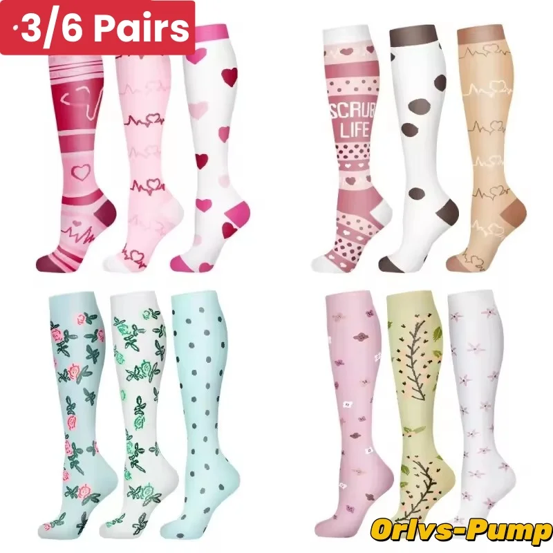 3/6Pairs Compression Socks Outdoor Sports Riding Compress Stretch Stockings Nurse Calf Pressure Leg Socks Swollen Varicose Veins