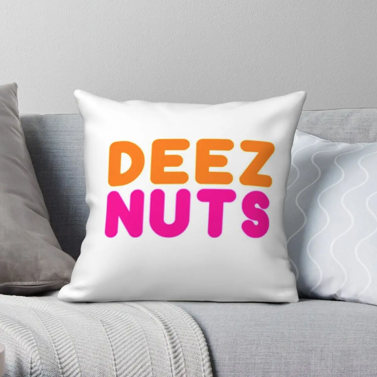 Dunkin Deez Nuts Square Pillowcase Polyester Linen Velvet Pattern Zip Decor Sofa Cushion Cover