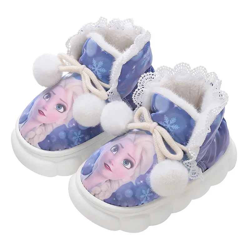 Kids Girls Home Shoes Winter Cotton Slippers Baby Cartoon Frozen Children Warm Princess Plush Cotton padded Snow Indoor Shoes