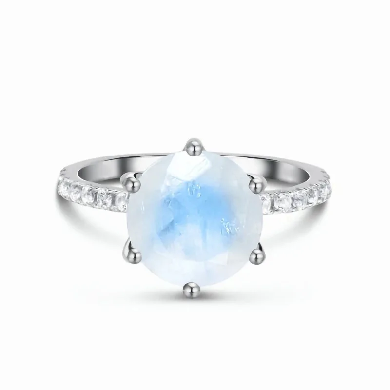 

Hot selling S925 sterling silver six-claw moonstone micro-zircon ring women's simple, luxurious and exquisite jewelry