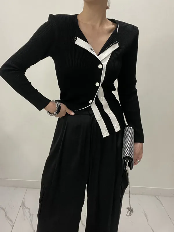 

Slim Fit Long Sve Knitted Sweater Coat for Women Autumn Design Multi-Button Color Blo Versatile Fem Outerwear