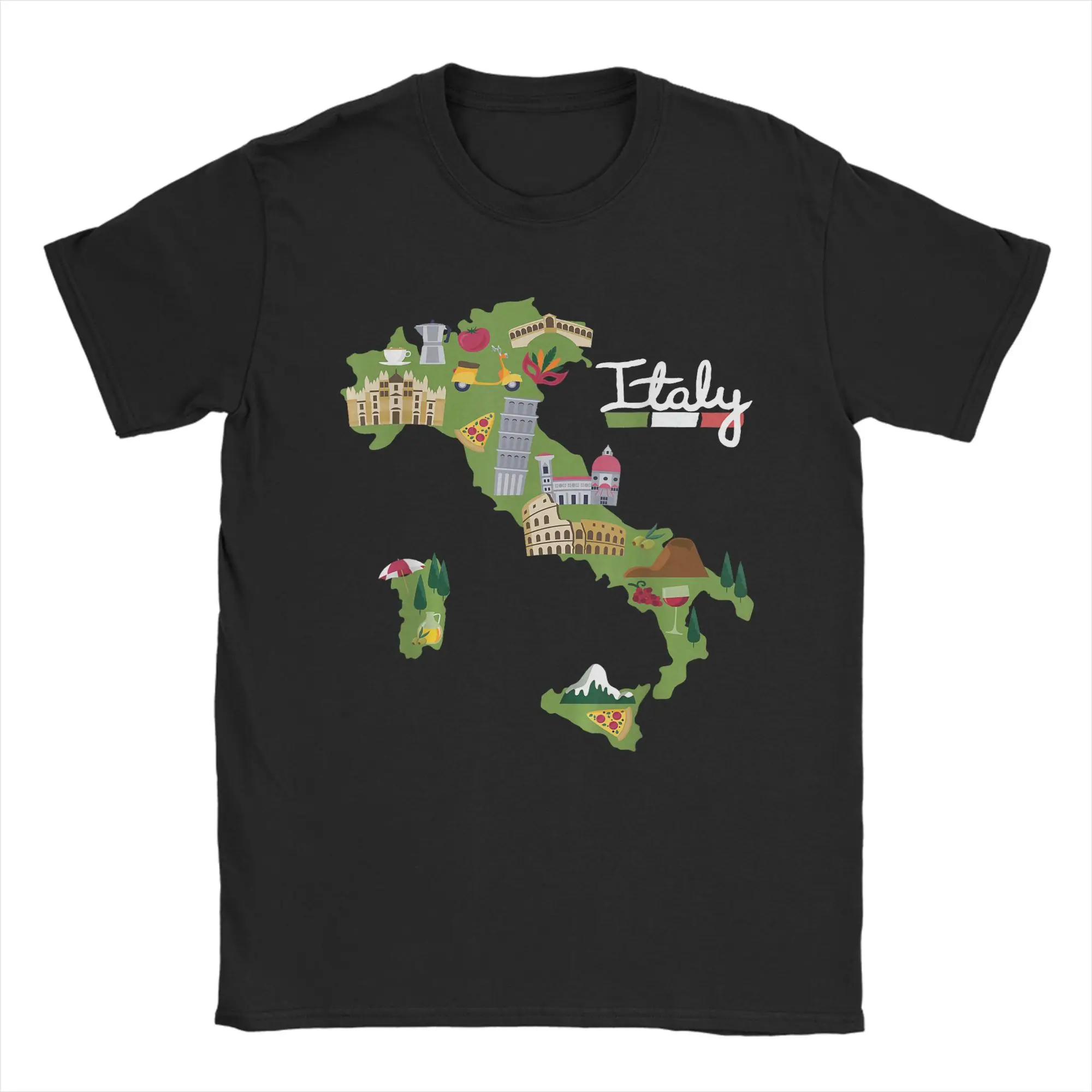 Streetwear T-Shirt Summer Italy Travel Map Flag Italia Fashion T-Shirts  100 Cotton Tshirt for Mens Awesome Short Sleeve Tees