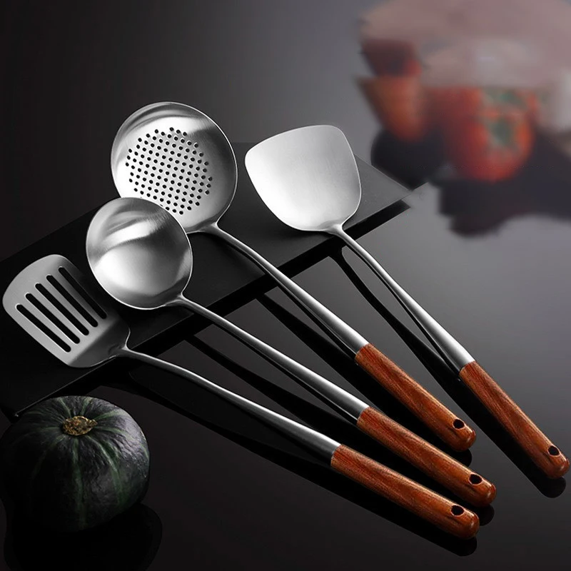 Utensilios de cocina, espátula Wok, herramienta de hierro y cucharón, espátula para equipo de cocina de acero inoxidable, accesorios de cocina esenciales