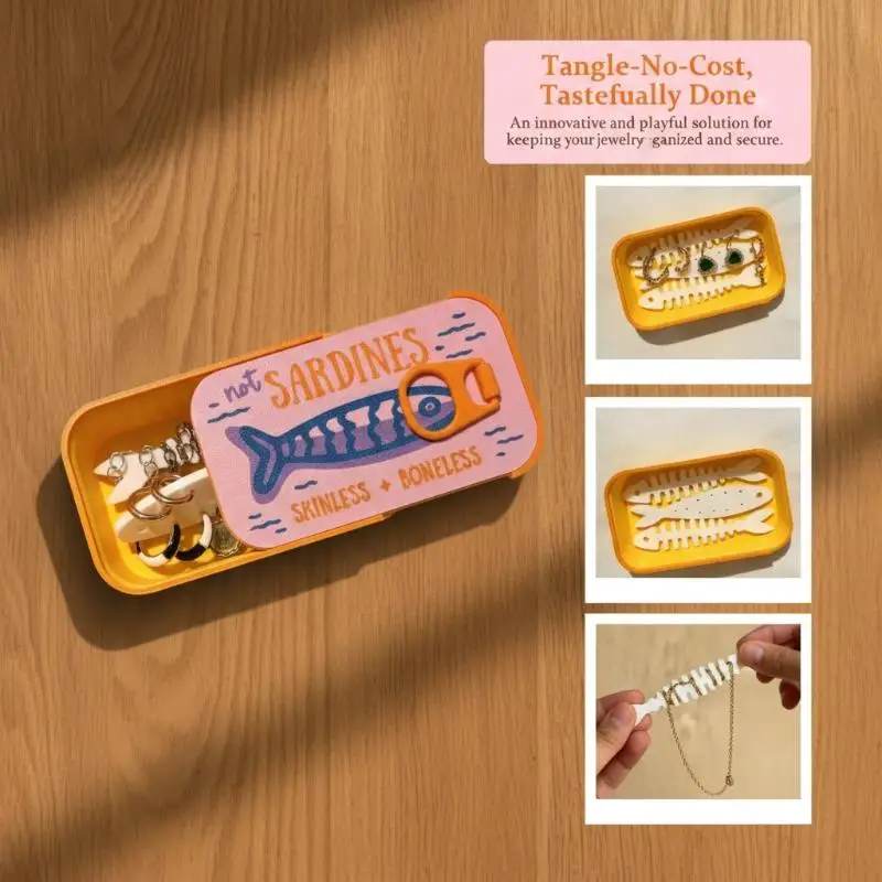 Sardine Tin Jewelry Box 3D Printed Cute Easy Open Lid Small Earring Ring Storage Gift for Girls Women Friends