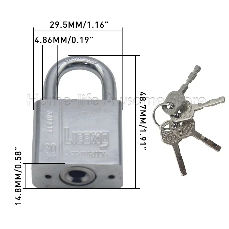 With 4 Keys 30mm Short Beam Padlock Anti-theft Square Blade Iron Lock Cabinet Lock for Mailbox Toolbox Outdoor Yacht Ship