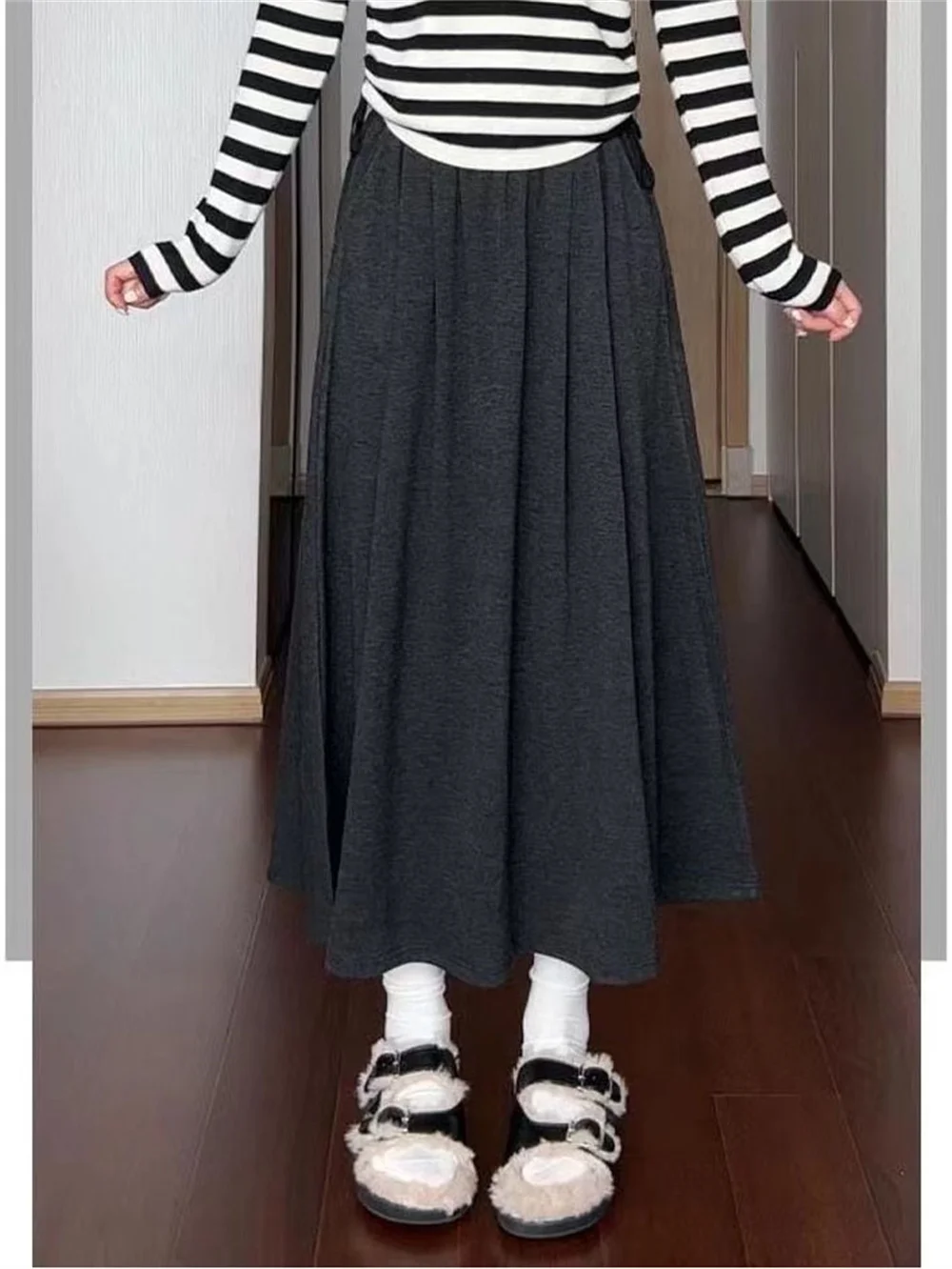 Vintage Women Long Skirt White A Line Maxi Skirt Elegant Pleated Midi Skirt Boho Chic Soft Flowy Stretchy Basic Skirt Girl