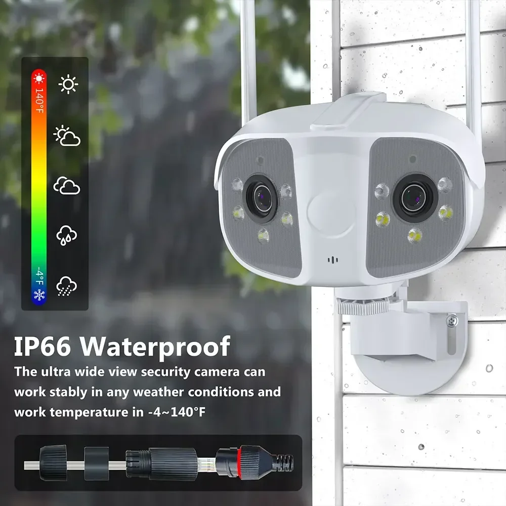 400W 180° Angle Wifi Camera 4K 8MP Dual Lens Waterproof Panoramic IP Human Detection Home Security Surveillance CCTV Cam Monitor