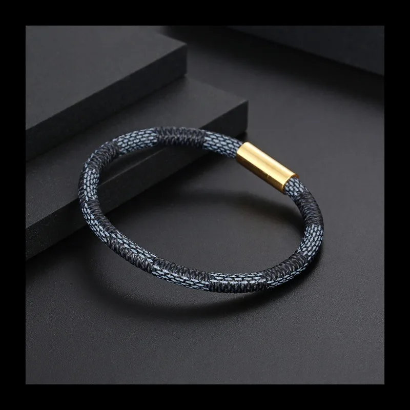 

Простой мужской контрастный кожаный браслет из титановой стали, золотой браслет с магнитной присоской и пряжкой, персонализированный браслет YL636