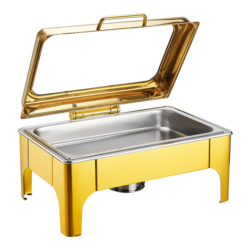 

Gold stainless steel buffet stove electric heating buffet stove gold-plated alcohol breakfast stove hotel thermal insulation