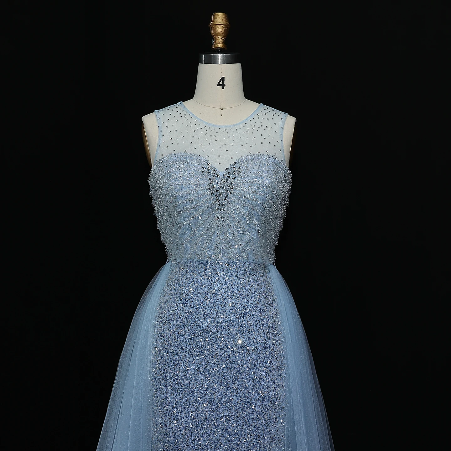 Sharon Said-vestido de noche azul claro de cristal brillante con sobrefalda, dorado de lujo para mujer, fiesta Formal de boda SS011 personalizado