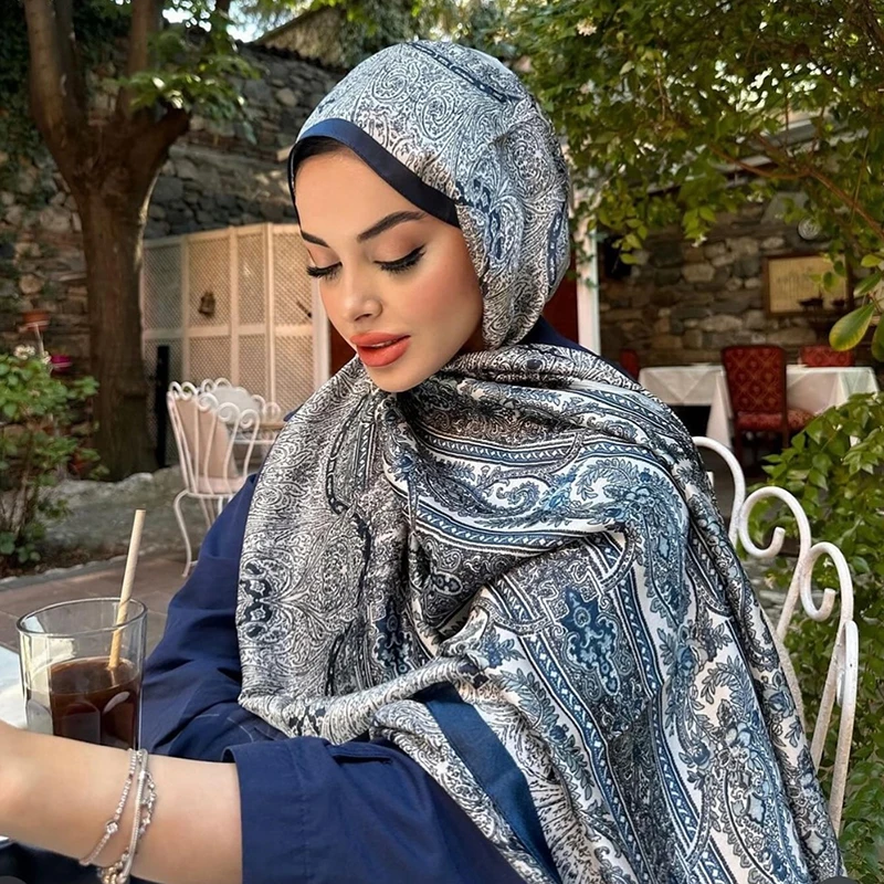 

Большая шелковая шаль для женщин, роскошный палантин с узором пейсли, защита от солнца, летний пляжный накид, мусульманский хиджаб, модный платок-бандана