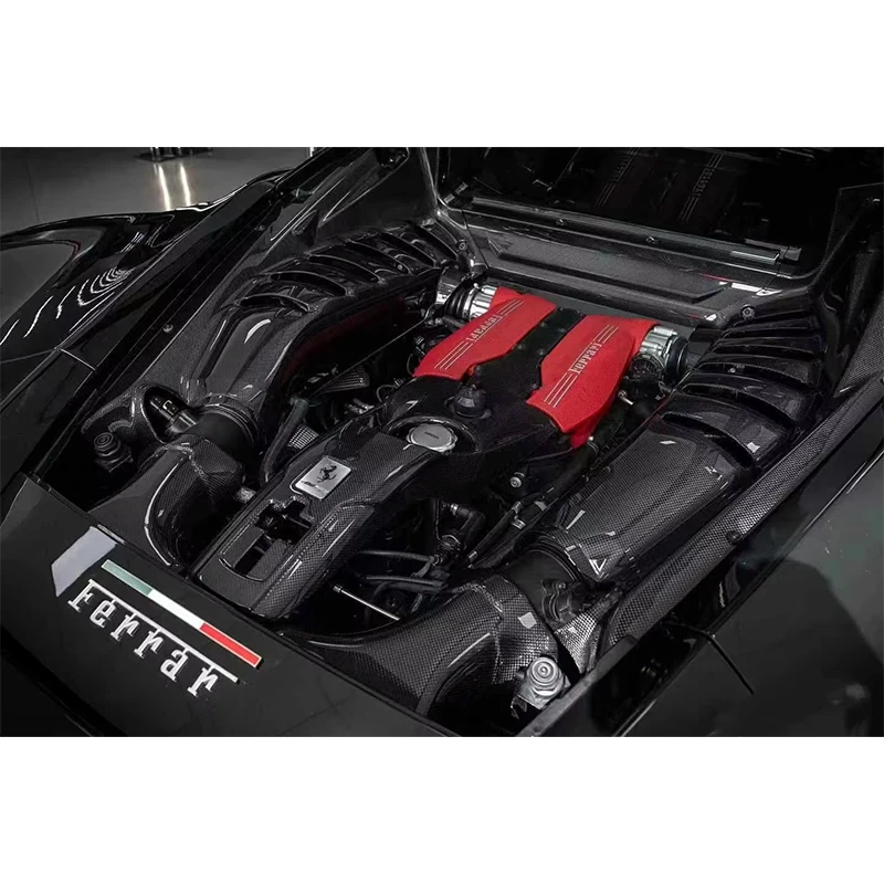 ชุดอุปกรณ์ตกแต่งภายในรถยนต์ แผงปิดห้องเครื่องยนต์คาร์บอนไฟเบอร์แห้ง สำหรับเฟอร์รารี่ 458 สไปเดอร์ ฝาครอบเครื่องยนต์