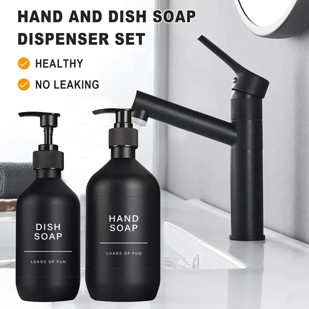 2PCS Refillable Plastic Bottle Shampoo Shower Gel Lotion Liquid Empty Container Hand Dish Soap Dispenser Set with 12 Labels