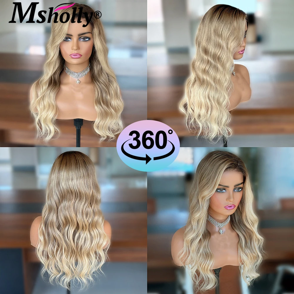 Balayage Ombre Hightlight Lace Front Remy Human Hair Wig Honey Blonde Body Wave Wigs Human Hair Pre Bleached Natural Hairline