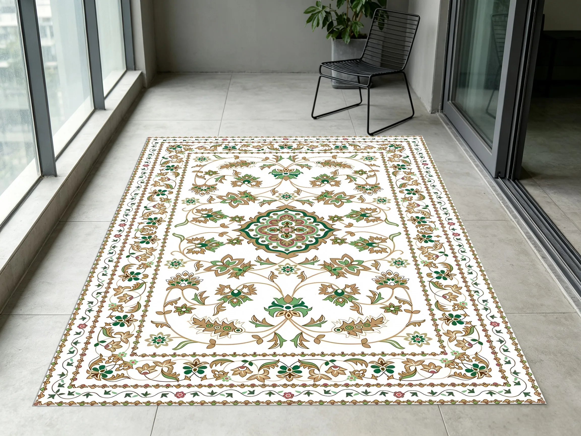Vintage Persian Carpet, Symmetrical Central Floral Pattern, Soft Smooth Velvet Texture for Living Room Bedroom Home Decor