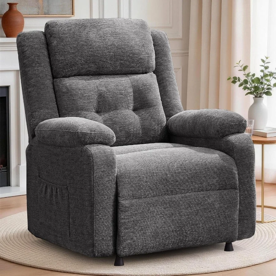 Power Recliner Chair For Living Room Use, Premium PU Leather, Dark Gray, One-Touch Control And Adjustable Headrest