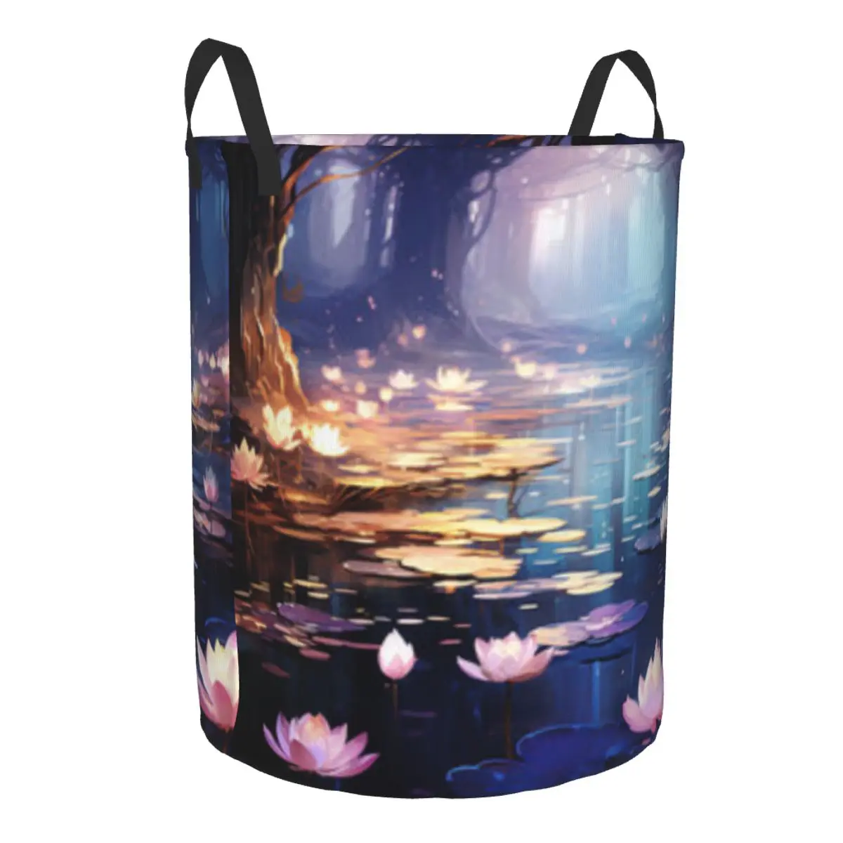 Folding Laundry Basket Water Lilies Romantic Forest Dirty Clothes Storage Bucket Wardrobe Clothing Organizer Hamper