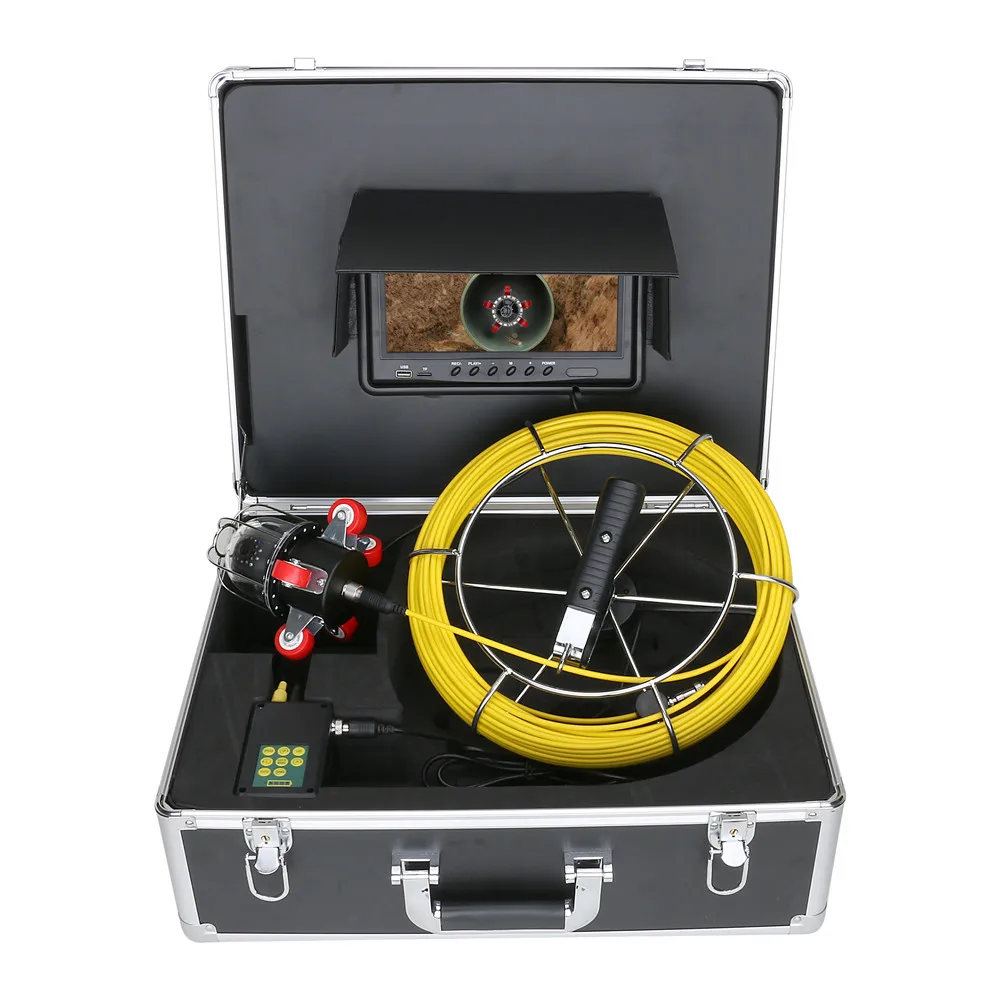 9in DVR Pipe Sewer Inspection Video Camera,50m Drain Industrial Endoscope Pan and Tilt Inspection Camera With Lights