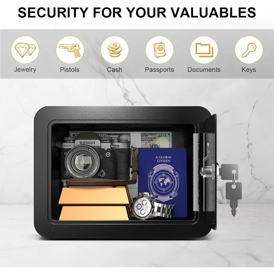 Cassetta di sicurezza piccola da 0,23 cuccioli con chiave per un archiviazione sicura di monete e contanti in casa o in ufficio Mini sicurezza ideale
