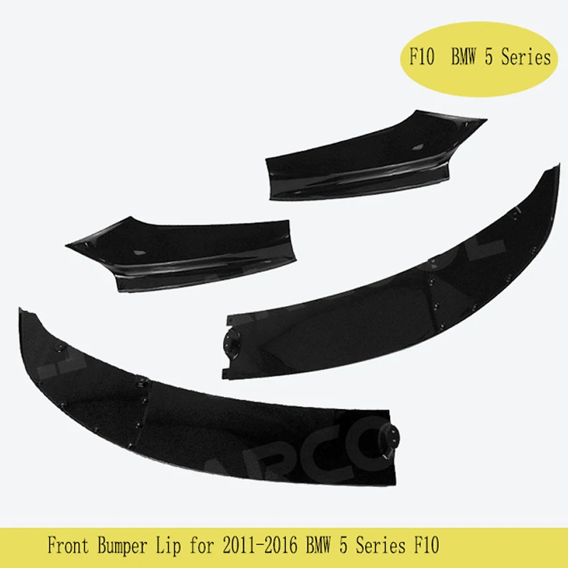 

ABS Material 4 PCS Carbon Fiber Look Gloss Black Front Bumper Lip Spoiler Car Accessorise for 2011-2016 BMW 5 Series F10 M Sport