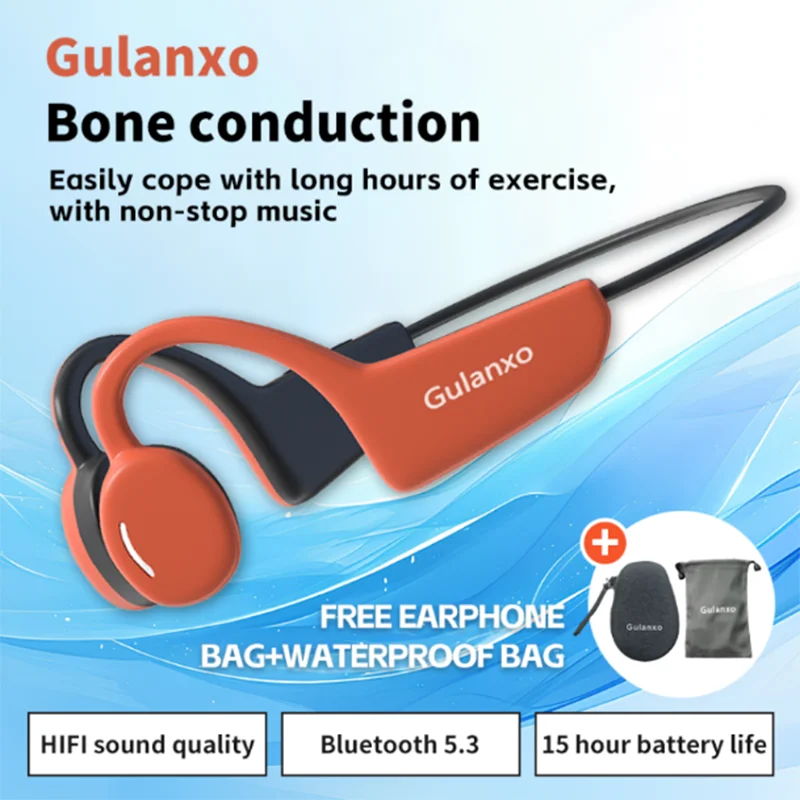 

Наушники Gulanxo с костной проводимостью, Bluetooth Беспроводные водонепроницаемые Hi-Fi наушники с микрофоном