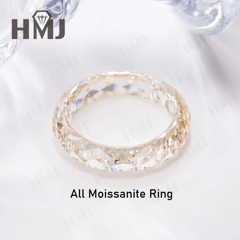 All Moissanite Ring Plain Band Green&Champagne&White&Black Anniversary Birthday Gift Charms Elegant Premium Jewelry Gifts Simple