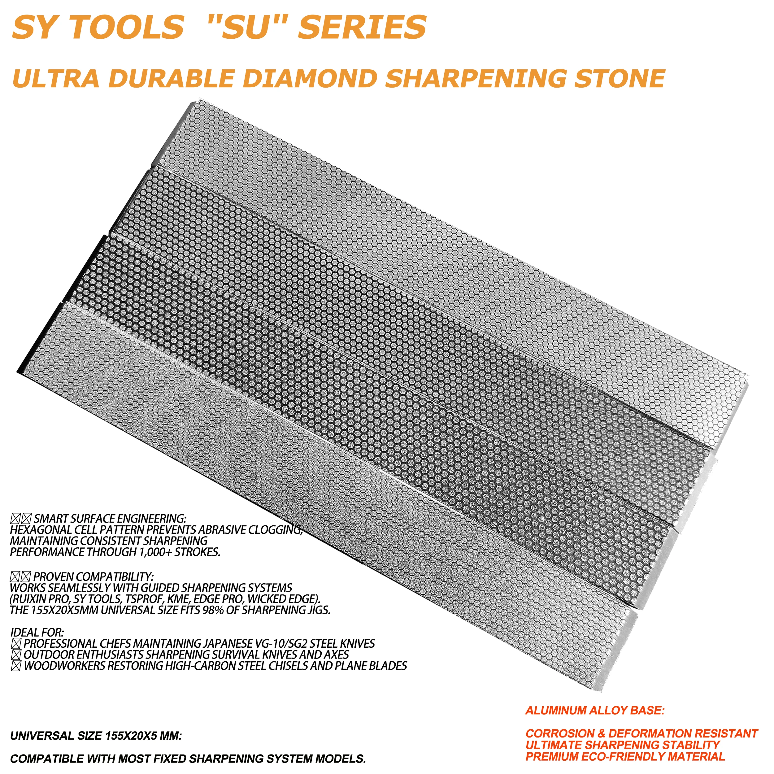 Copper Base & Honeycomb Tech Professional Grade Diamond Sharpening Stone - Ultra-Durable Electroplated Layer, Effortlessly Sharp