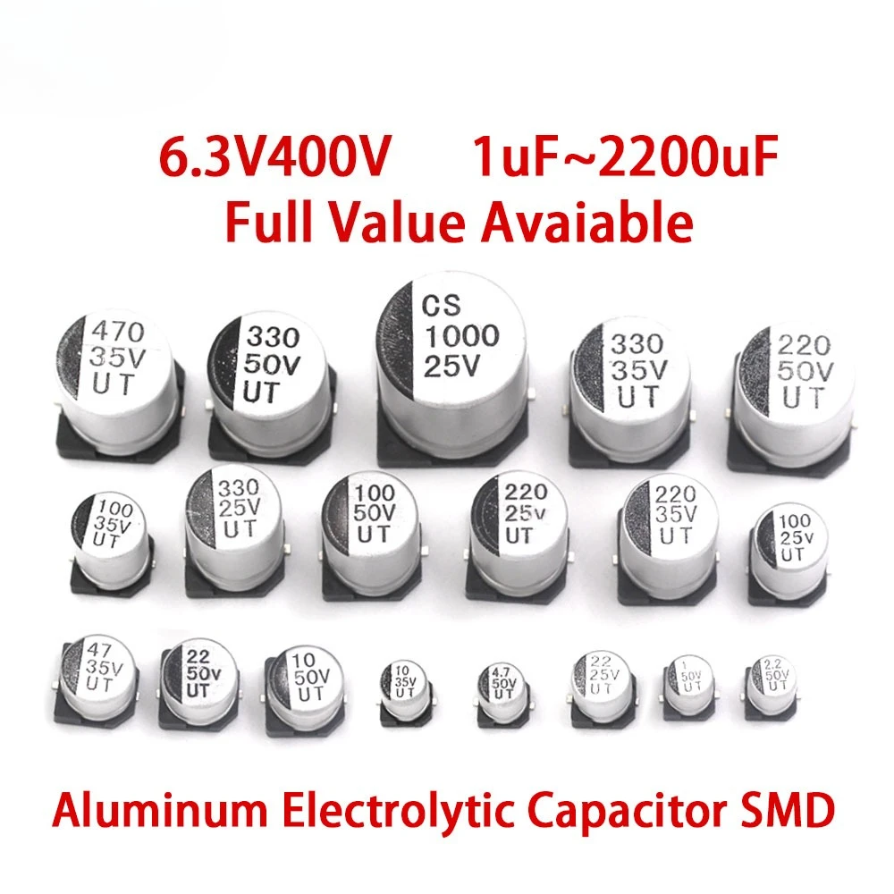 10PCS SMD Aluminum Electrolytic Capacitor 10V 16V 25V 35V 50V 1UF 2.2UF 4.7UF 10UF 22UF 47UF 100UF 220UF 330UF 470UF 1000UF