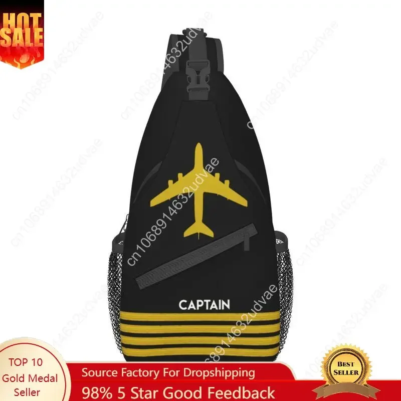 Captain Epaulets Stripes Sling Bag for Men Fashion Aviator Flight Pilot Shoulder Crossbody Chest Backpack Traveling Daypack